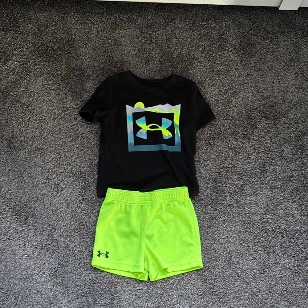 Under Armour Black and Neon Green Kids Set